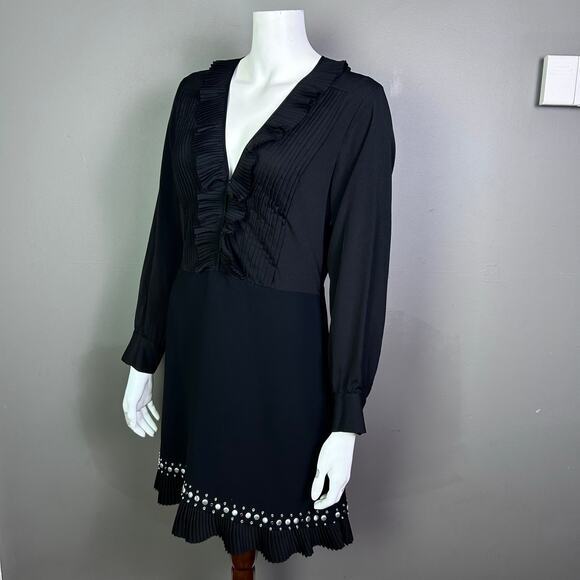 Sandro dress US 8 EU 40 Coreen Embellished black pleated work cocktail‎ modern - Picture 9 of 13